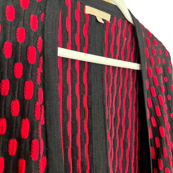 Joan Vass Cardigan L Womens Black Red Textured Open‎ Front Sweater Size Large - Picture 3 of 9